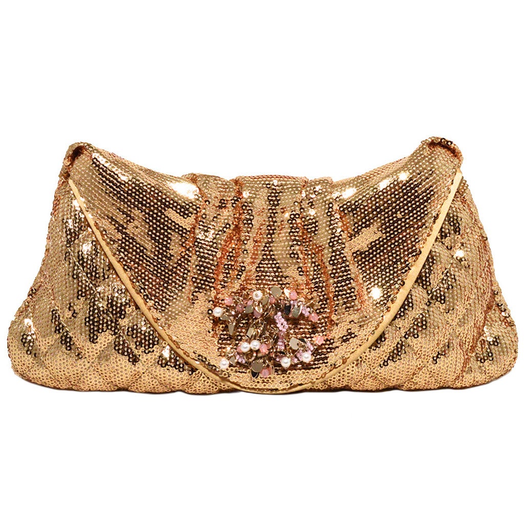 Chanel Gold Sequin Paillette Quilted Folded Clutch-RUNWAY