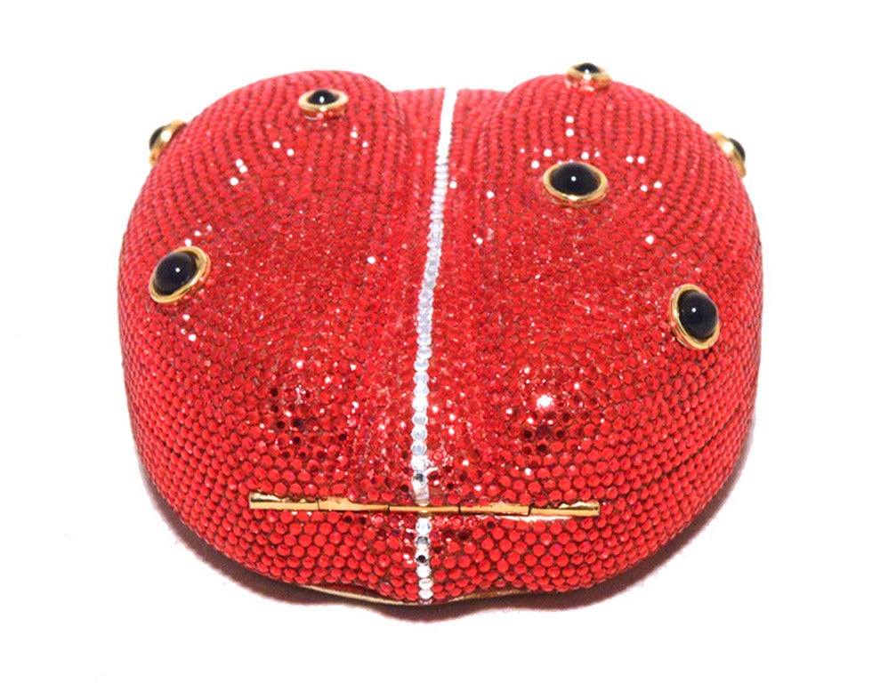 Judith Leiber Ladybug Swarovski Crystal Minaudiere Evening Bag In Excellent Condition In Philadelphia, PA