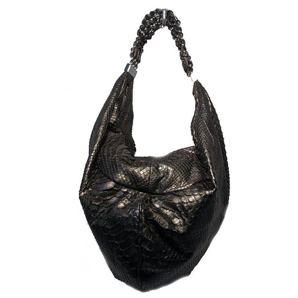 Chanel Black Python Hobo Shoulder Satchel Bag For Sale at 1stDibs