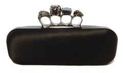 Alexander Mcqueen Black Satin Knucle Ring Clutch Evening Bag