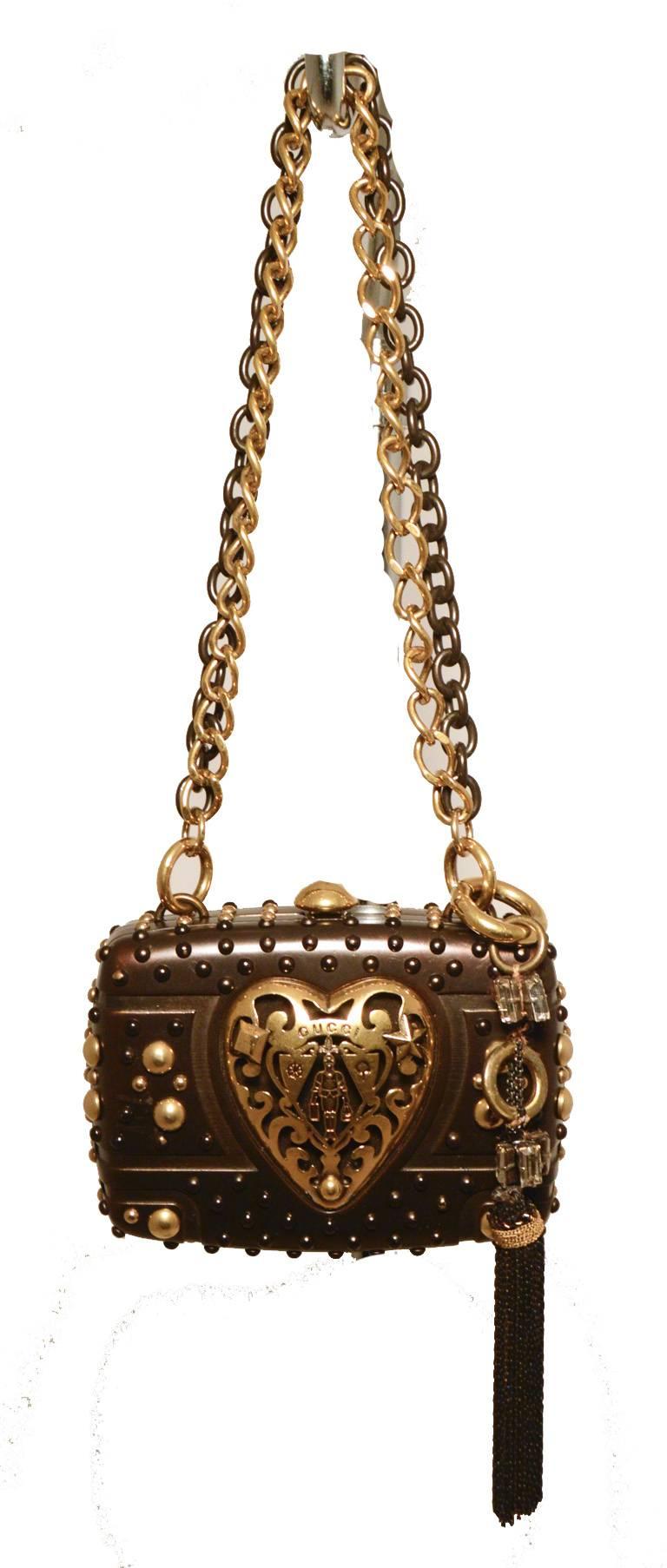 Gucci Studded Gunmetal Knights Armor Heart Box Handbag RUNWAY In Excellent Condition In Philadelphia, PA
