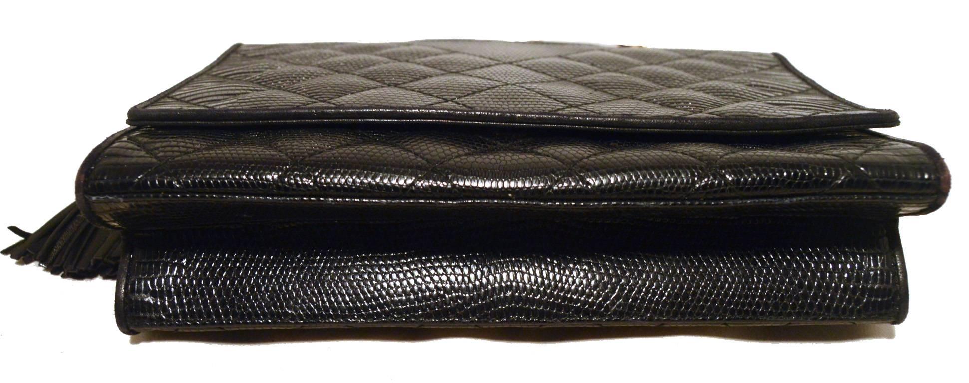 Chanel Vintage Black Lizard Leather Side Tassel Shoulder Bag  In Good Condition In Philadelphia, PA