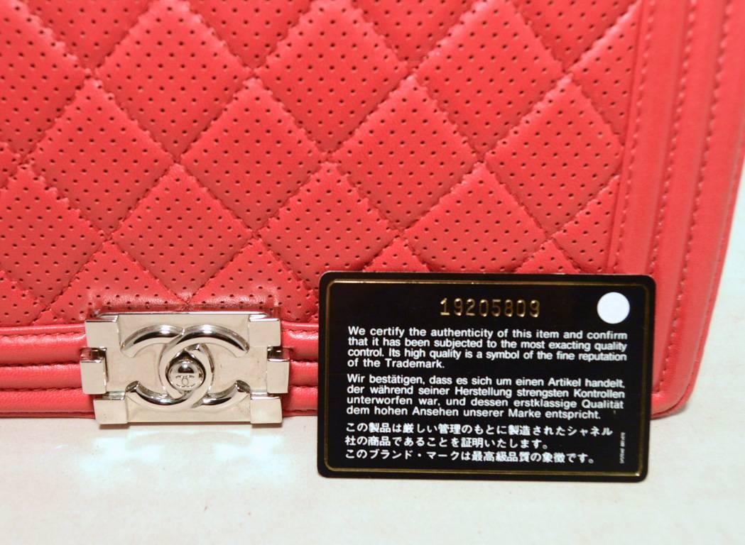Chanel Cherry Red Perforated Leather Classic Flap Boy Bag 2