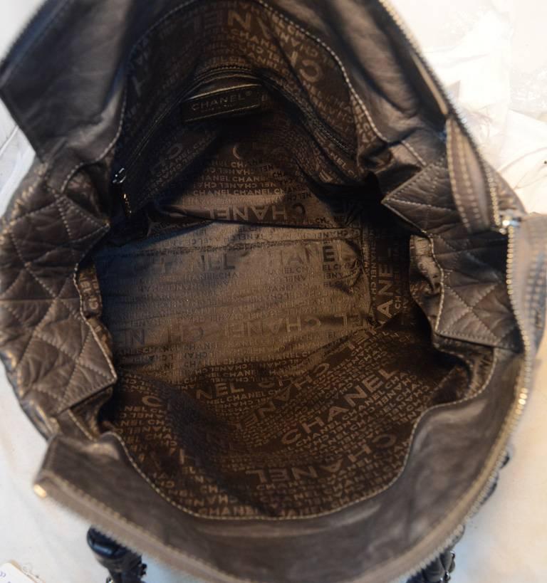 Women's Chanel Dark Grey Distressed Leather Shopper Tote Shoulder Bag