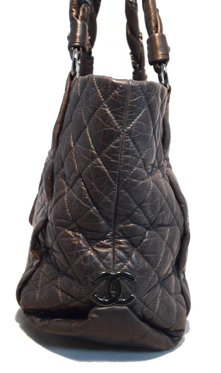 Black Chanel Dark Grey Distressed Leather Shopper Tote Shoulder Bag