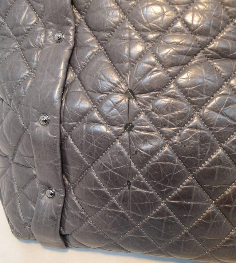 Chanel Dark Grey Distressed Leather Shopper Tote Shoulder Bag 1