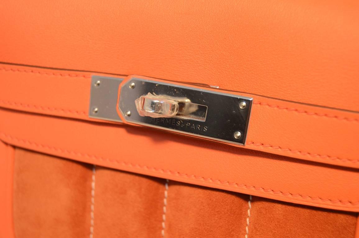 Hermes Orange Suede and Swift Leather Berline Bag-RARE 3