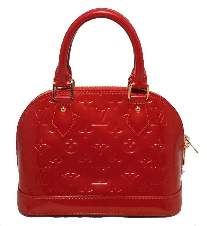 Louis Vuitton Pomme D&#39;Amour Red Vernis Monogram Alma BB Handbag For Sale at 1stdibs