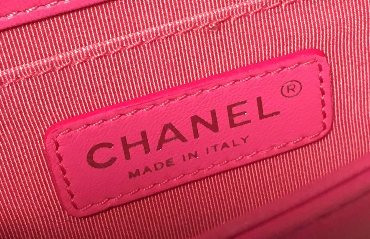 Chanel Pink Patent Leather Ombre Block Logo Mini Classic Flap Bag In Excellent Condition In Philadelphia, PA