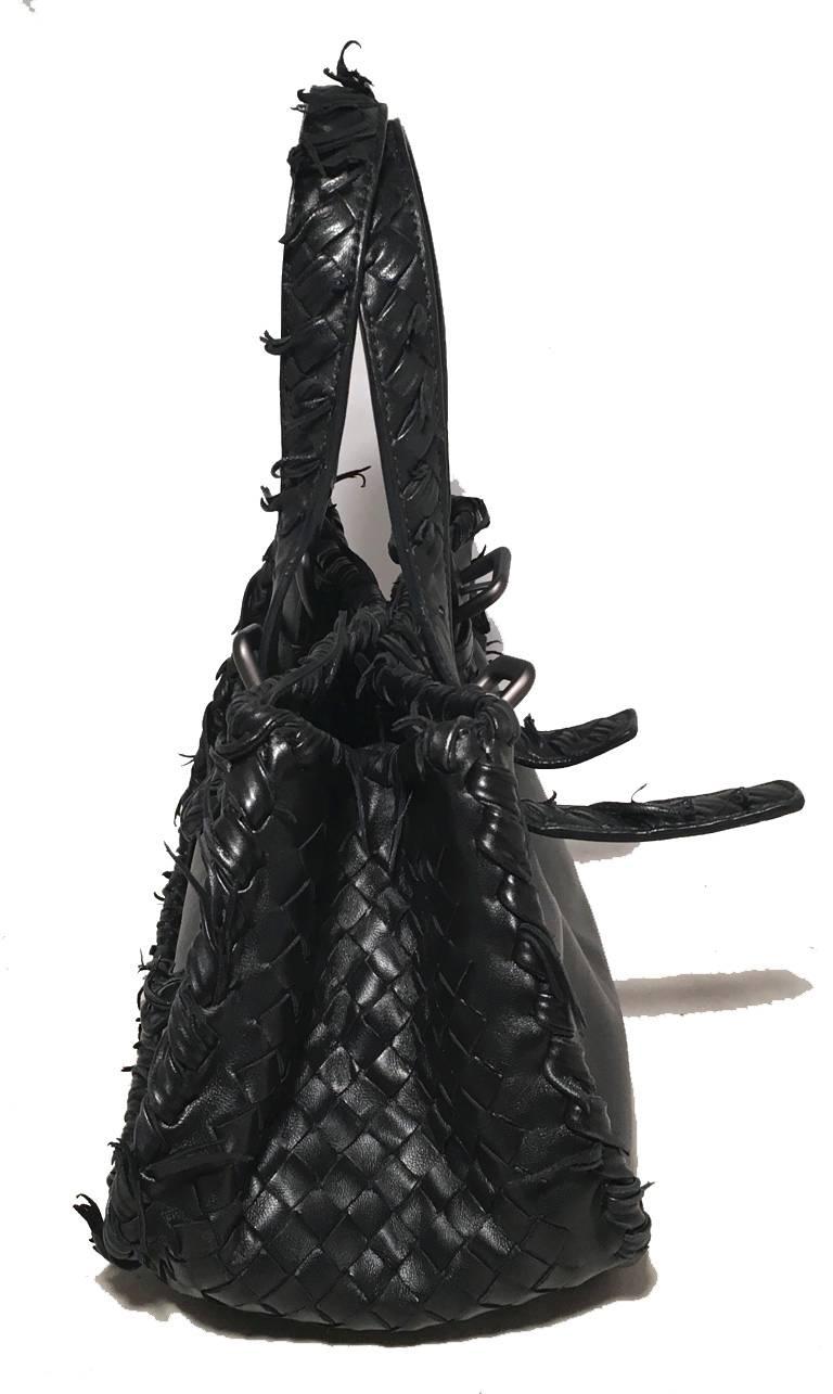 Bottega Veneta Black Leather Fringe Edge Handbag In Excellent Condition In Philadelphia, PA