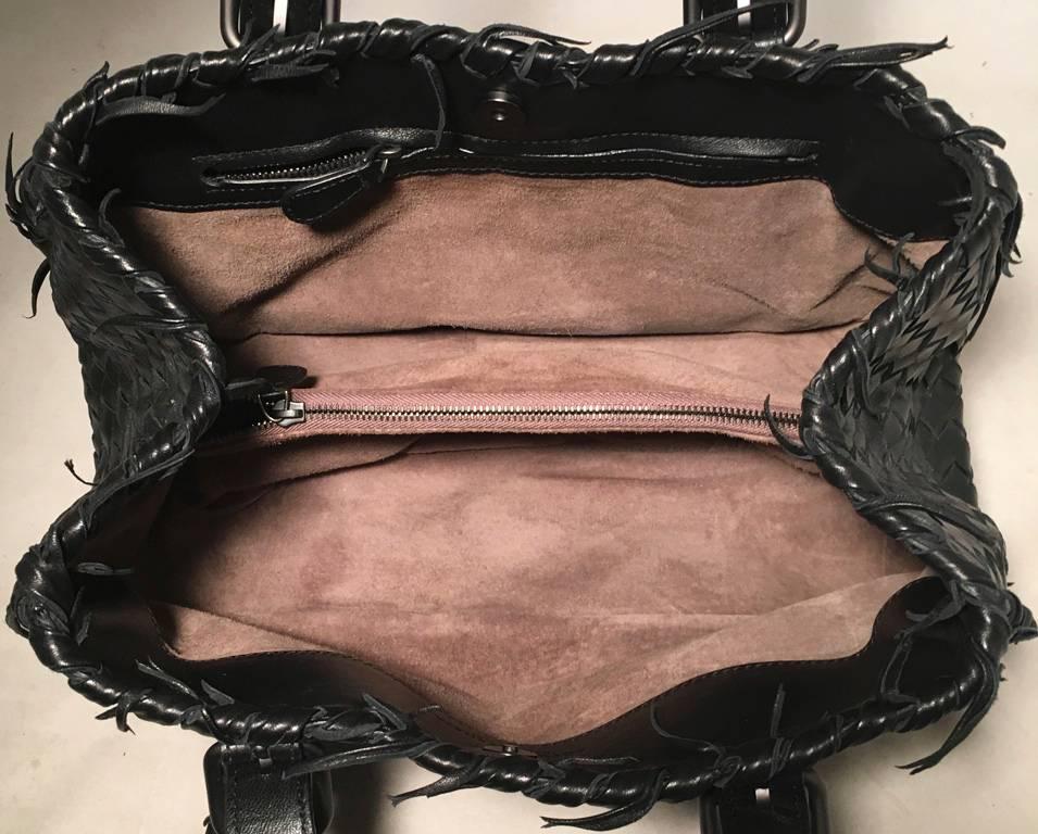 Bottega Veneta Black Leather Fringe Edge Handbag 1