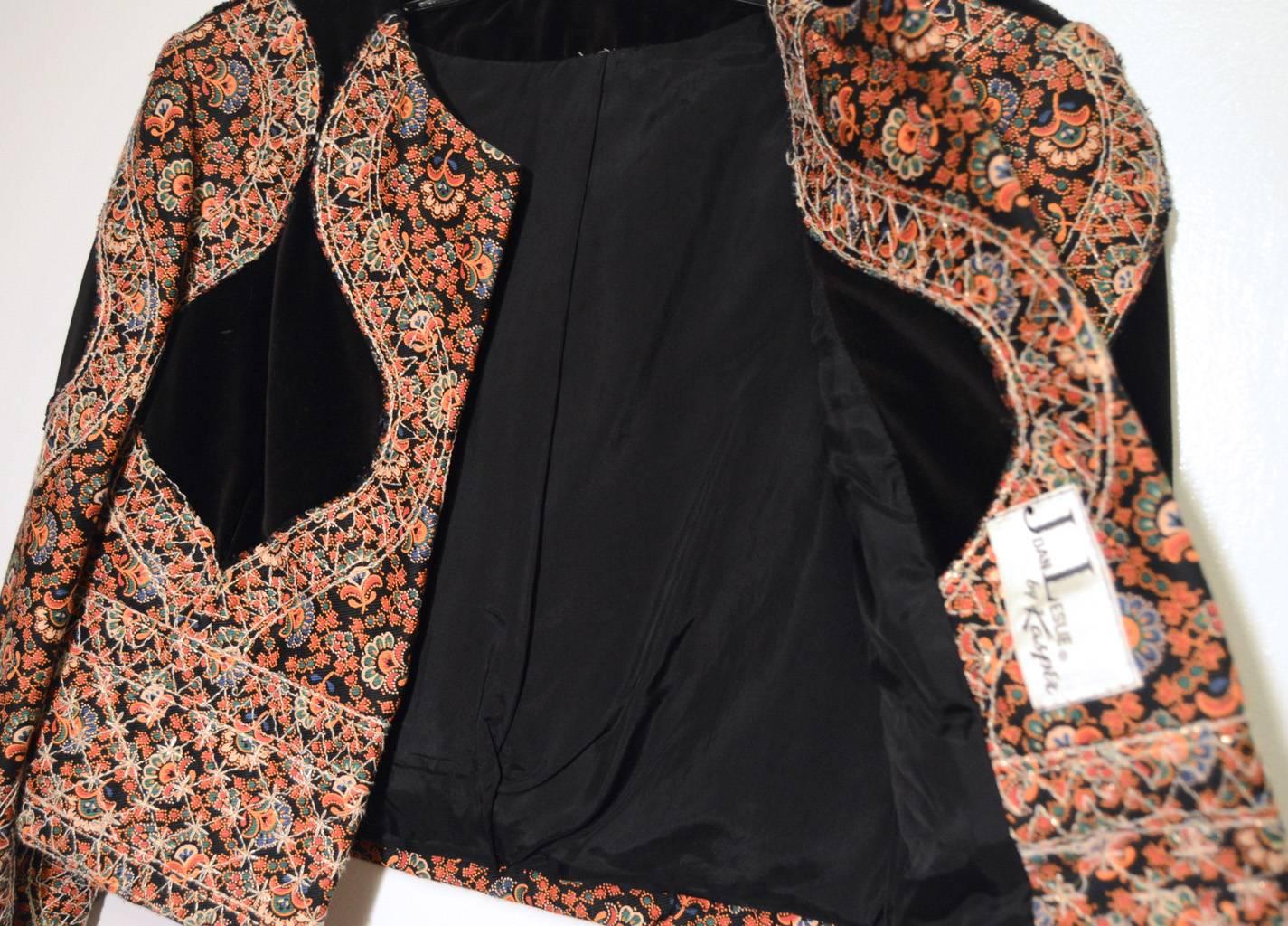 Joan Leslie 1960s Embroidered Velvet 2 Piece Dress Jacket Set 3