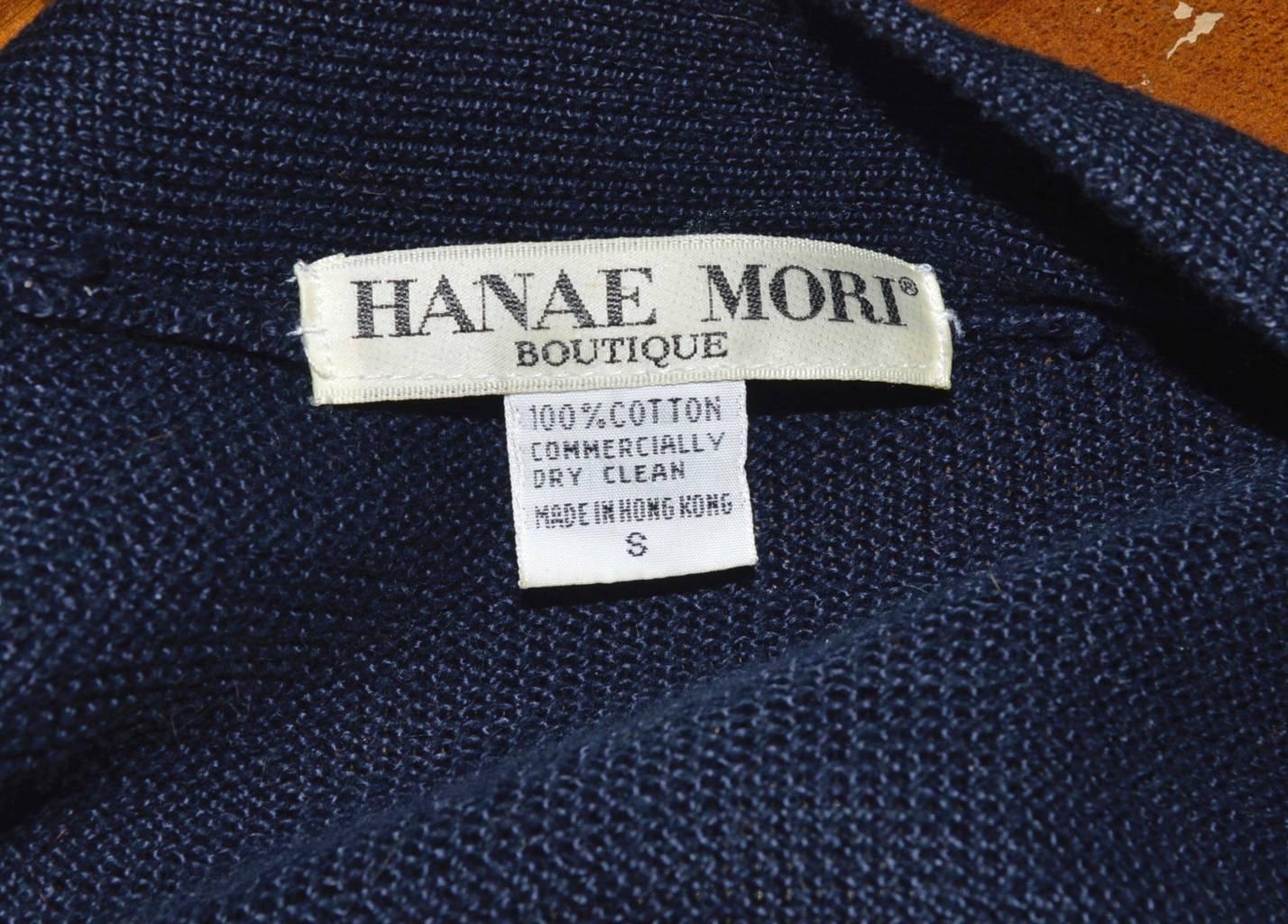 Hanae Mori 1980s Navy Blue Apple Print Long Knit Cardigan 1