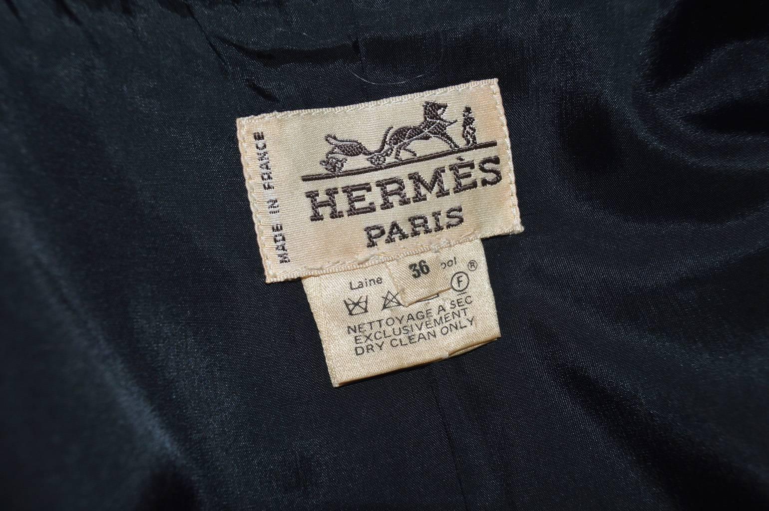 Women's Hermes Vintage Black Wool Skirt Suit 1990's