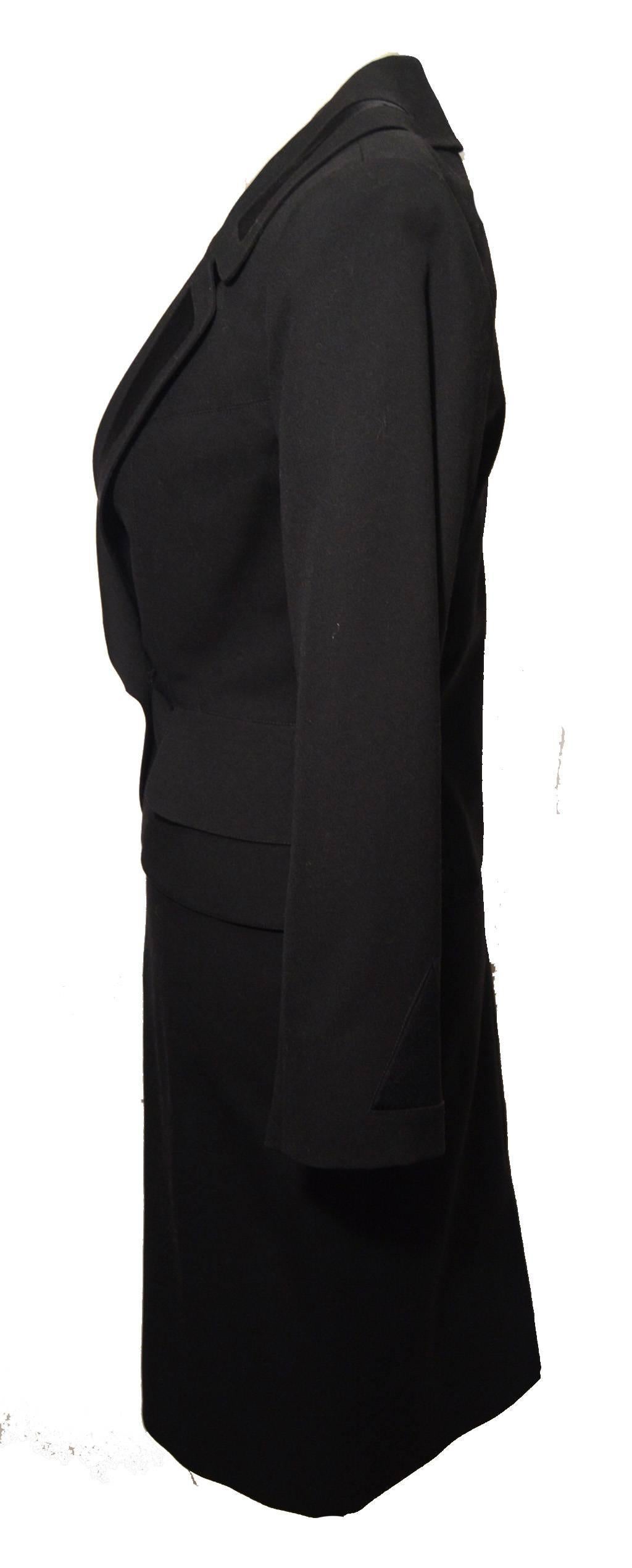 Hermes Vintage Black Wool Skirt Suit 1990's 1