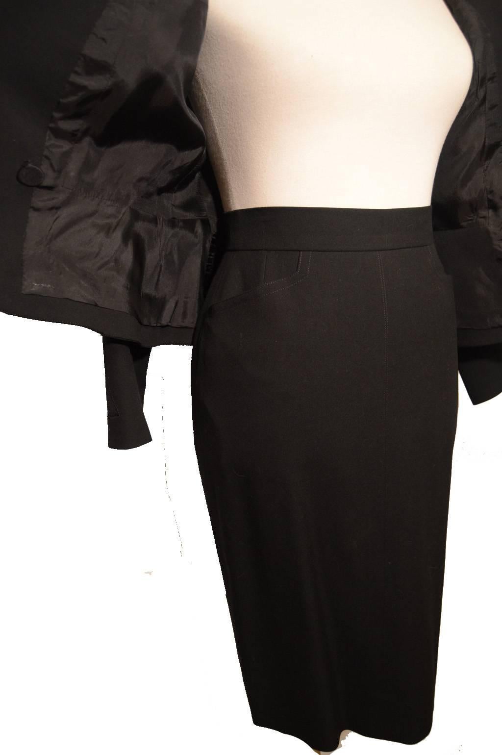 Hermes Vintage Black Wool Skirt Suit 1990's 4