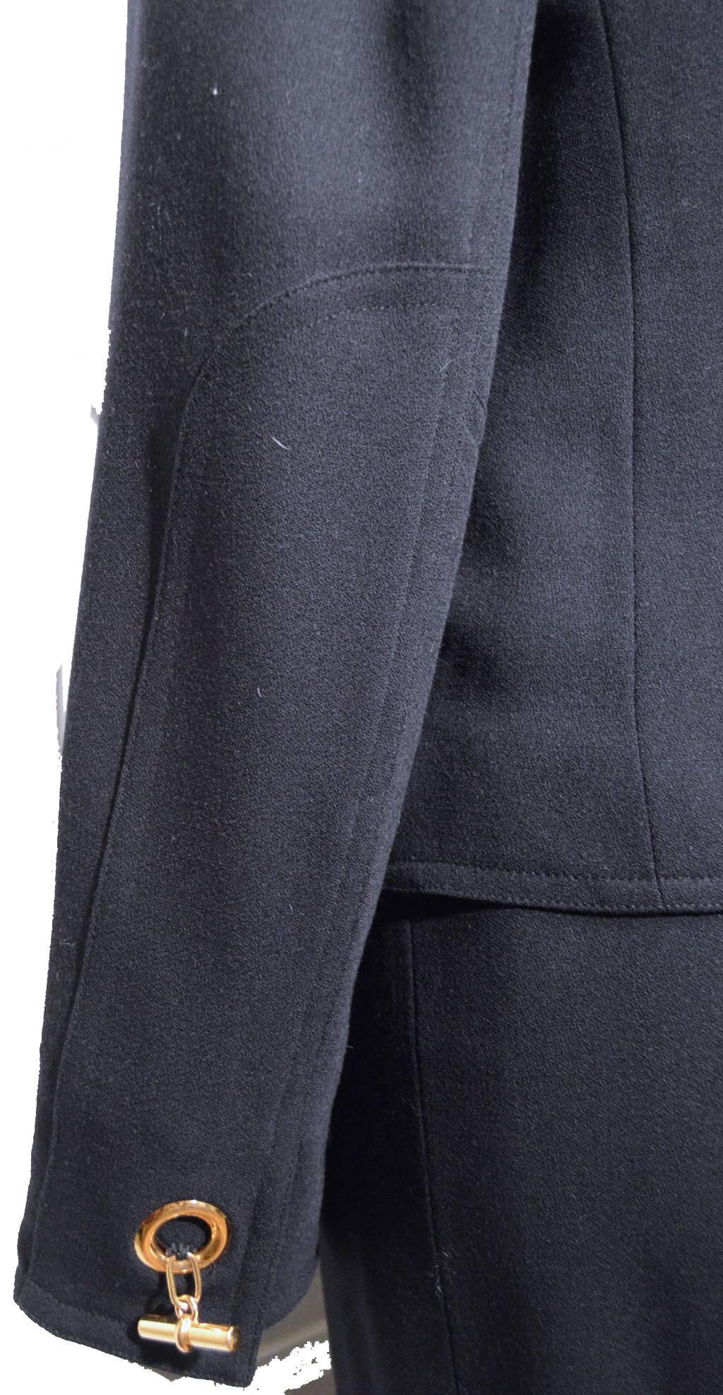 Hermes Vintage Navy Blue Wool Skirt Suit 1990's In Excellent Condition In Philadelphia, PA
