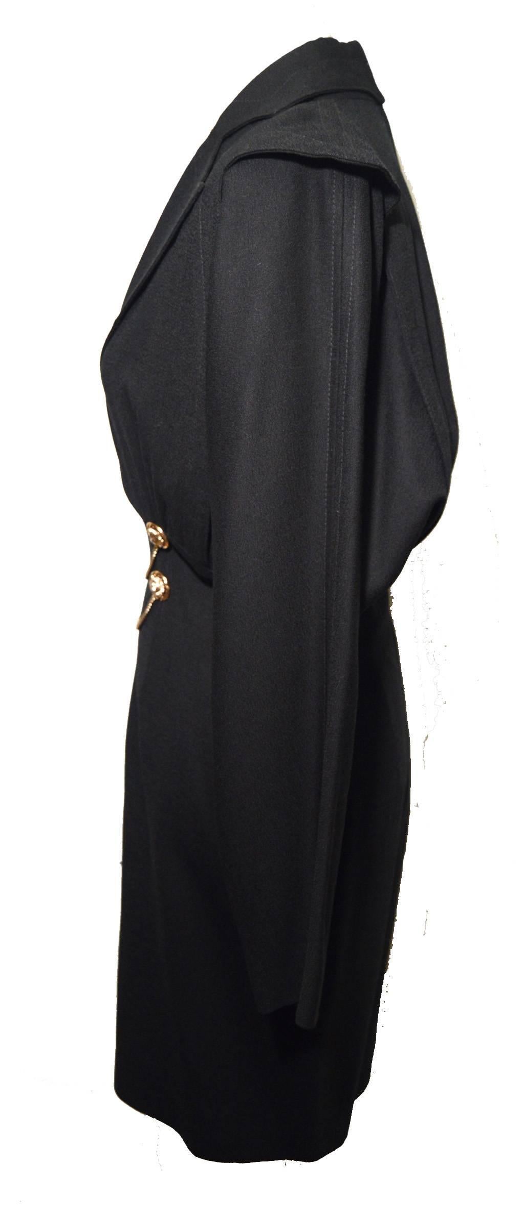 Jimmy Gamba Vintage 1980s Black Wool Blouse Dress In Excellent Condition In Philadelphia, PA