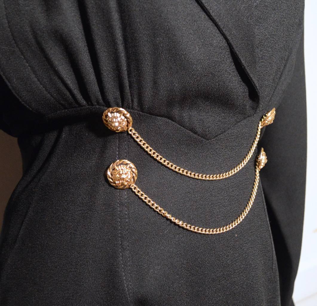 Women's Jimmy Gamba Vintage 1980s Black Wool Blouse Dress
