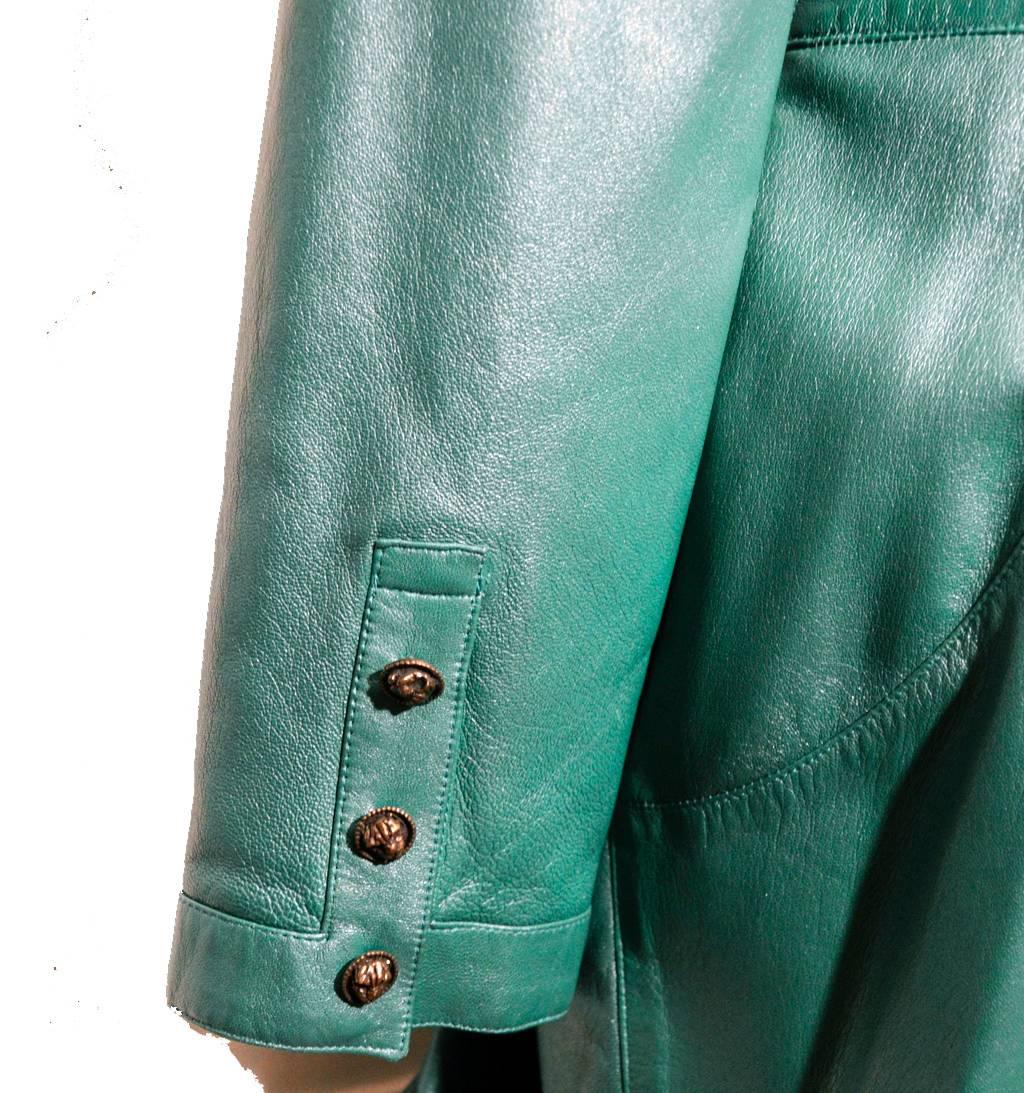 Women's Ungaro Vintage Green Leather Wrap Dress Size 14 c1990s