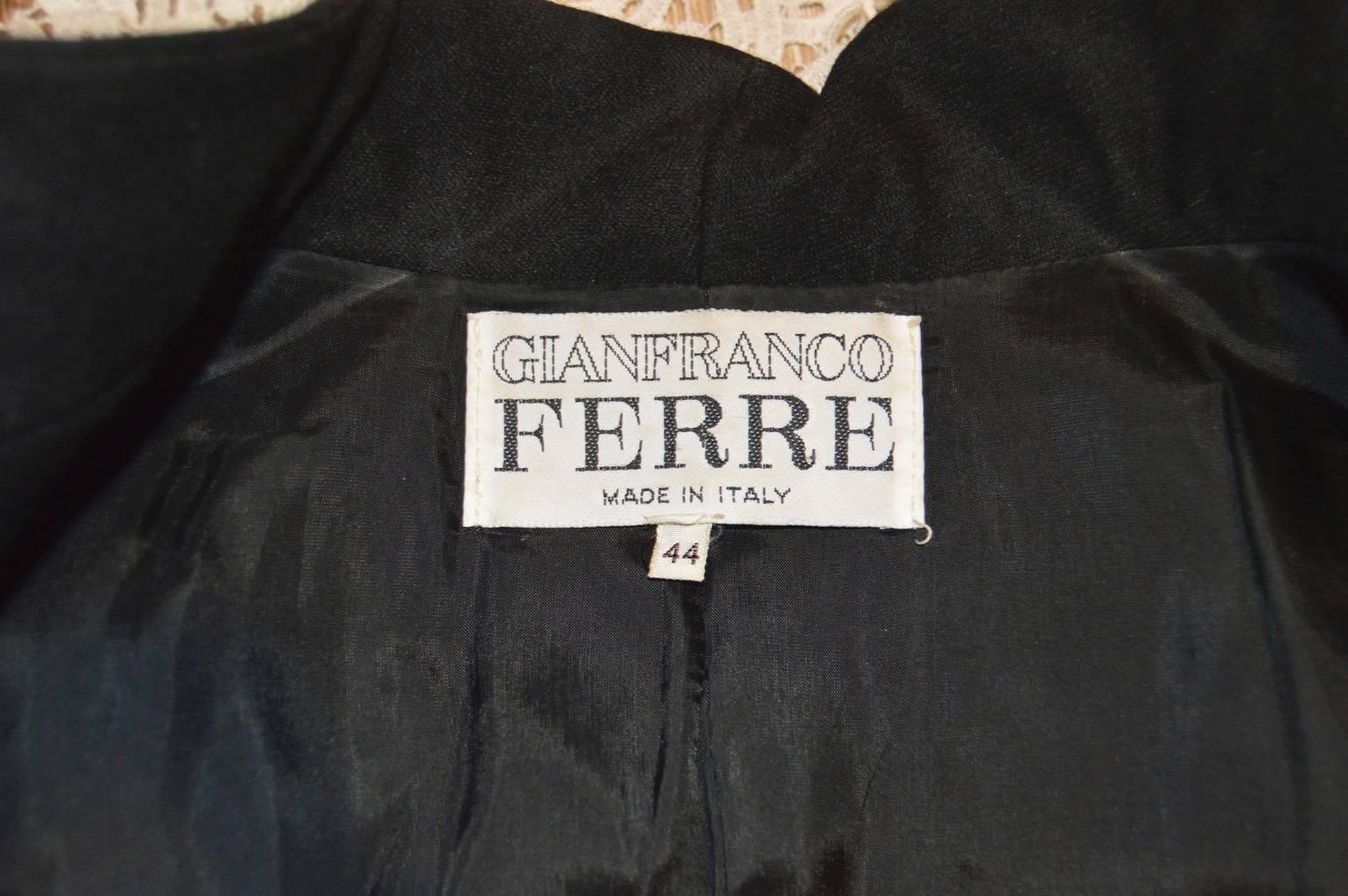 Gianfranco Ferre for Nan Dunskin Vintage 1980s Black Wool Dress Suit with Lace T 2