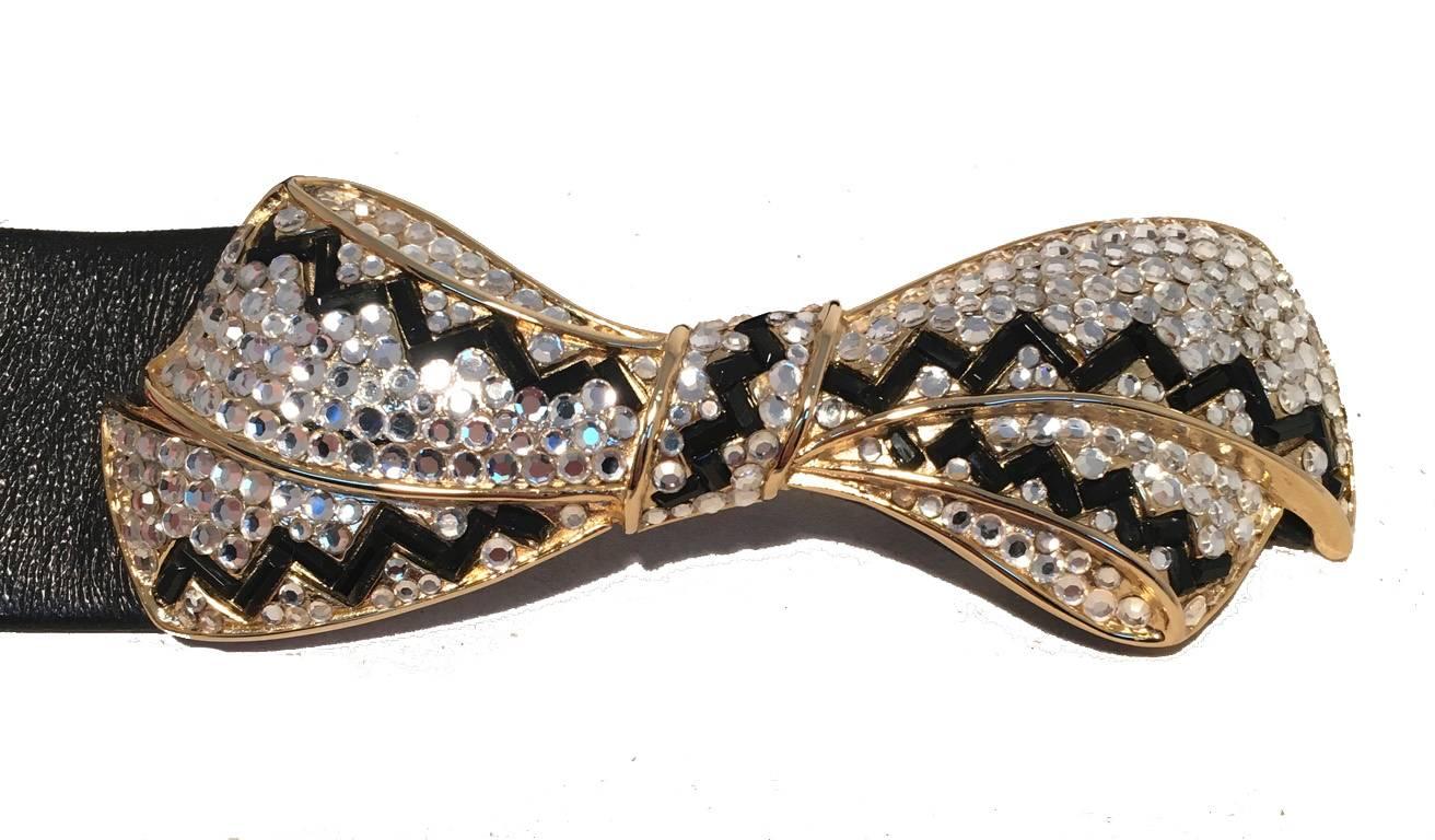 Judith Leiber Vintage Black Leather Belt with Swarovski Crystal Bow 2