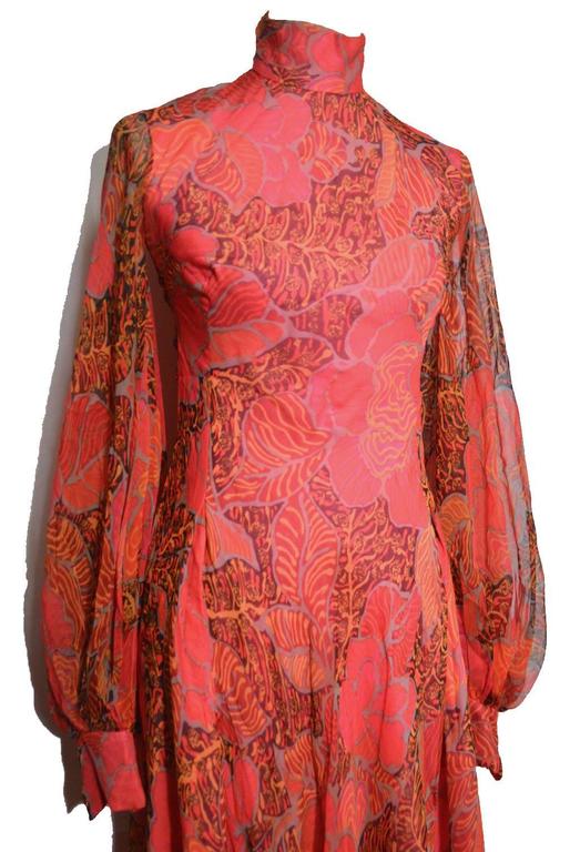 Stavropoulos 1970's Red Silk Printed Maxi Dress For Sale at 1stDibs