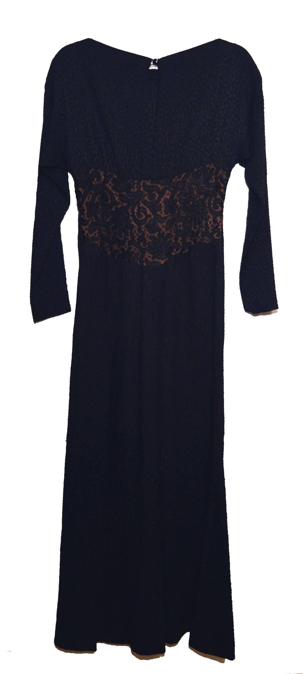 Yves Saint Laurent 1960's Black Silk and Lace Gown In Excellent Condition In Philadelphia, PA