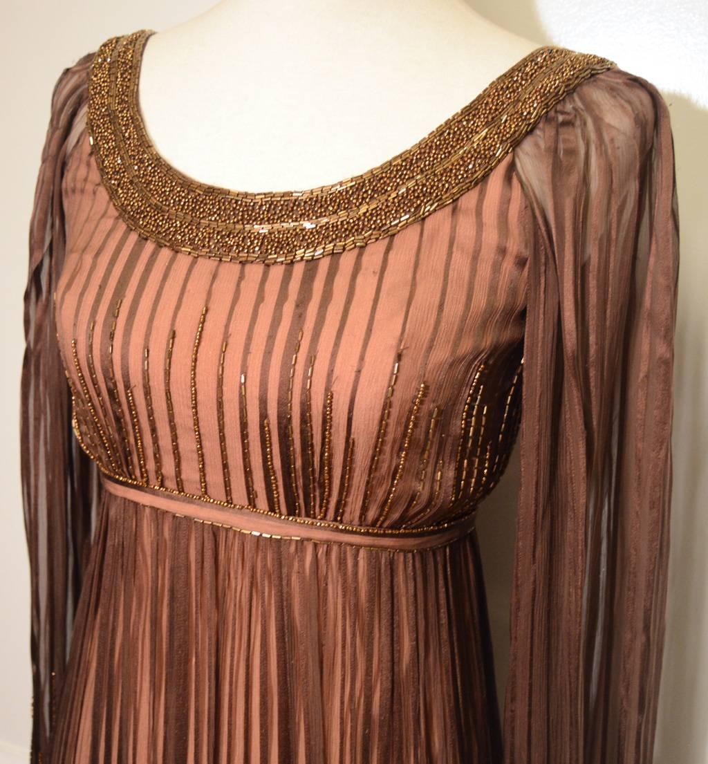Alfred Bosand Vintage 1960s Beaded Silk Chiffon Overlay Gown with Shawl 2