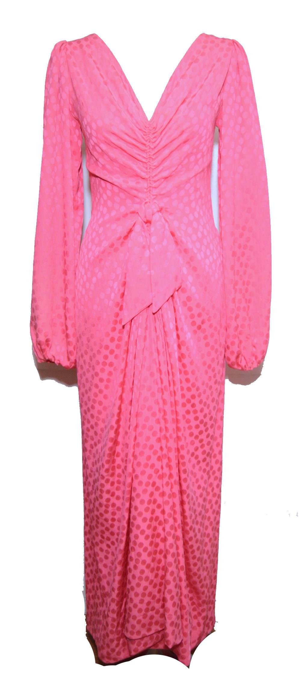 Eric Y Juan 1980s Pink Silk Polka Dot Ruched Dress In Excellent Condition In Philadelphia, PA