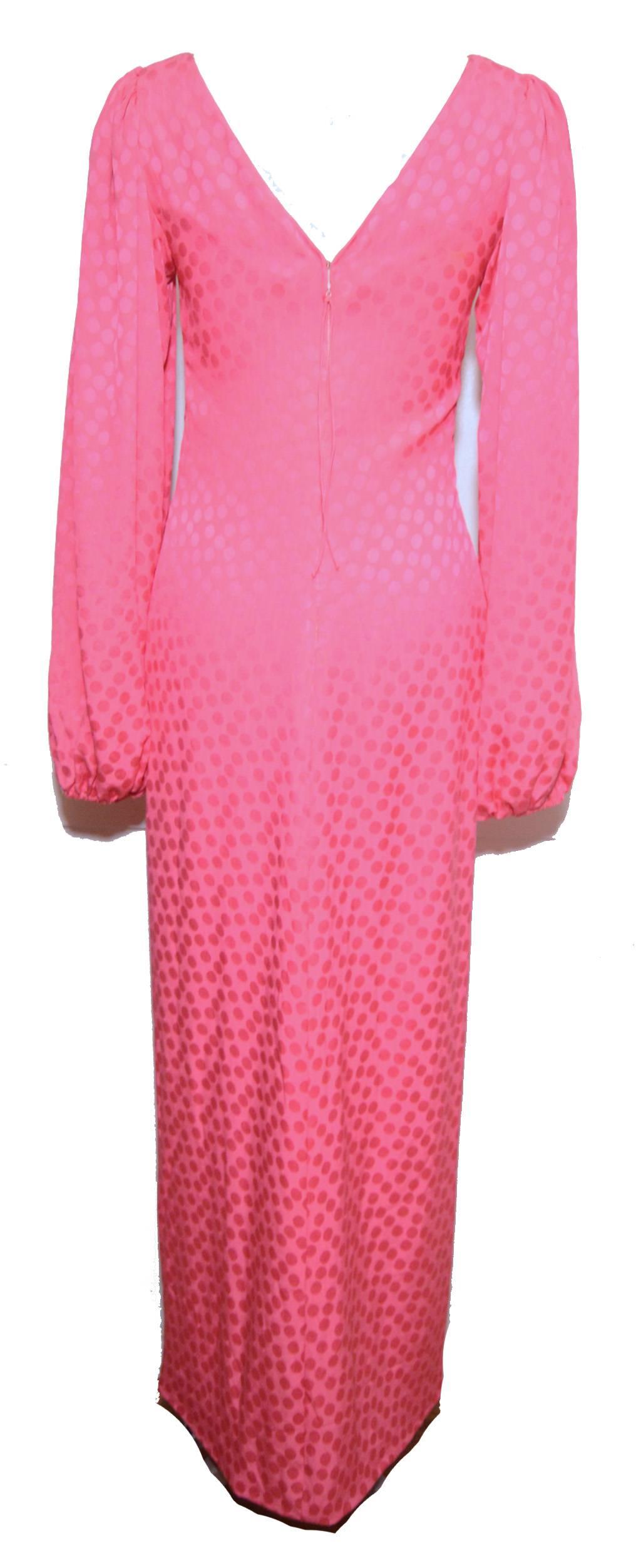 Eric Y Juan 1980s Pink Silk Polka Dot Ruched Dress 1