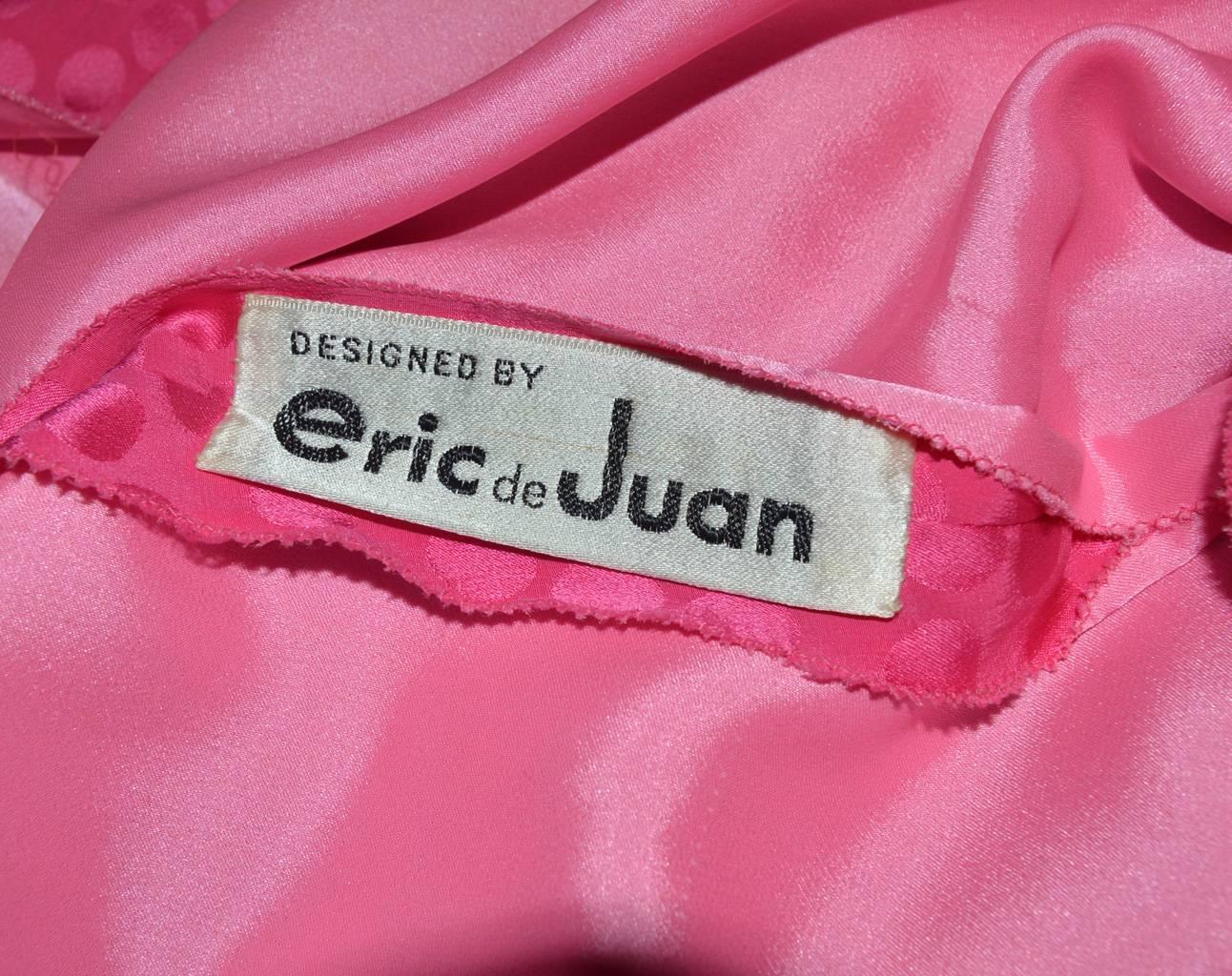Women's Eric Y Juan 1980s Pink Silk Polka Dot Ruched Dress