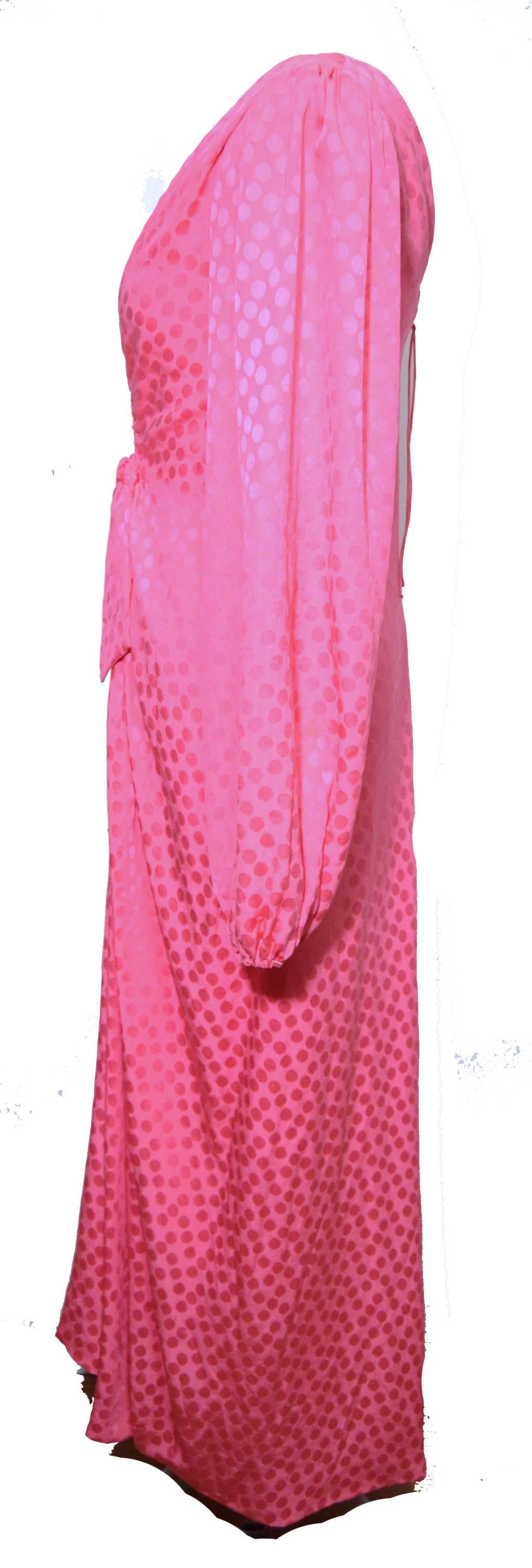 Eric Y Juan 1980s Pink Silk Polka Dot Ruched Dress 2
