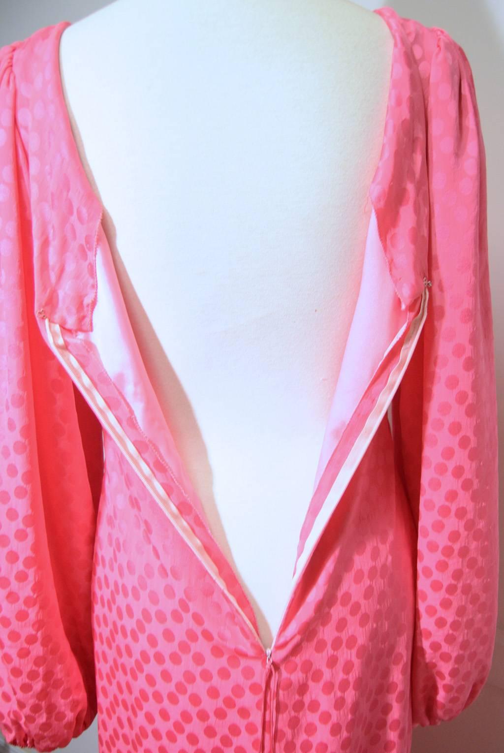Eric Y Juan 1980s Pink Silk Polka Dot Ruched Dress 3