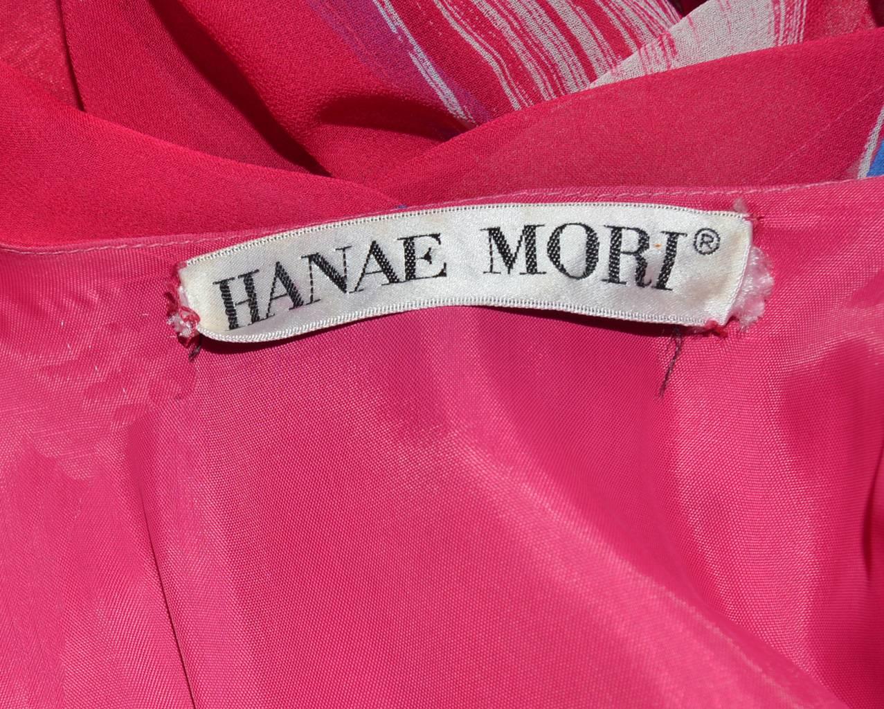 Hanae Mori 1980s Pink Silk Chiffon Brush Stroke Print Dress 2