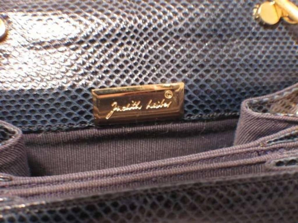 Judith Leiber Navy Lizard Mini Gold Coin Chain Shoulder Bag 3