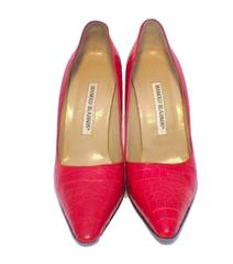 Manolo Blahnik Red Alligator High Heel Pumps Size 6.5-7