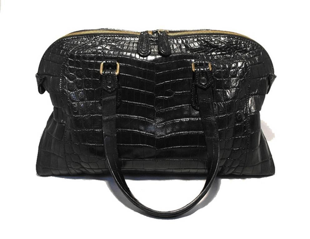 Gorgeous Zagliani Genuine Black Alligator Handbag For Sale at 1stdibs
