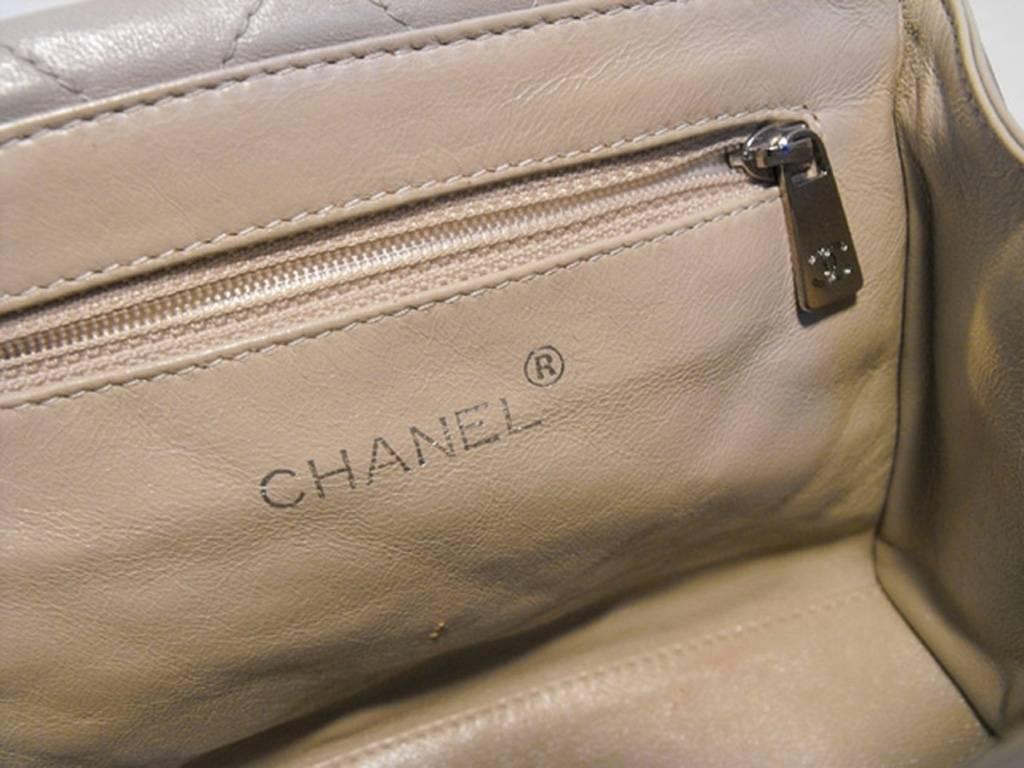 Chanel Beige Quilted Leather Silver Handle Handbag 1