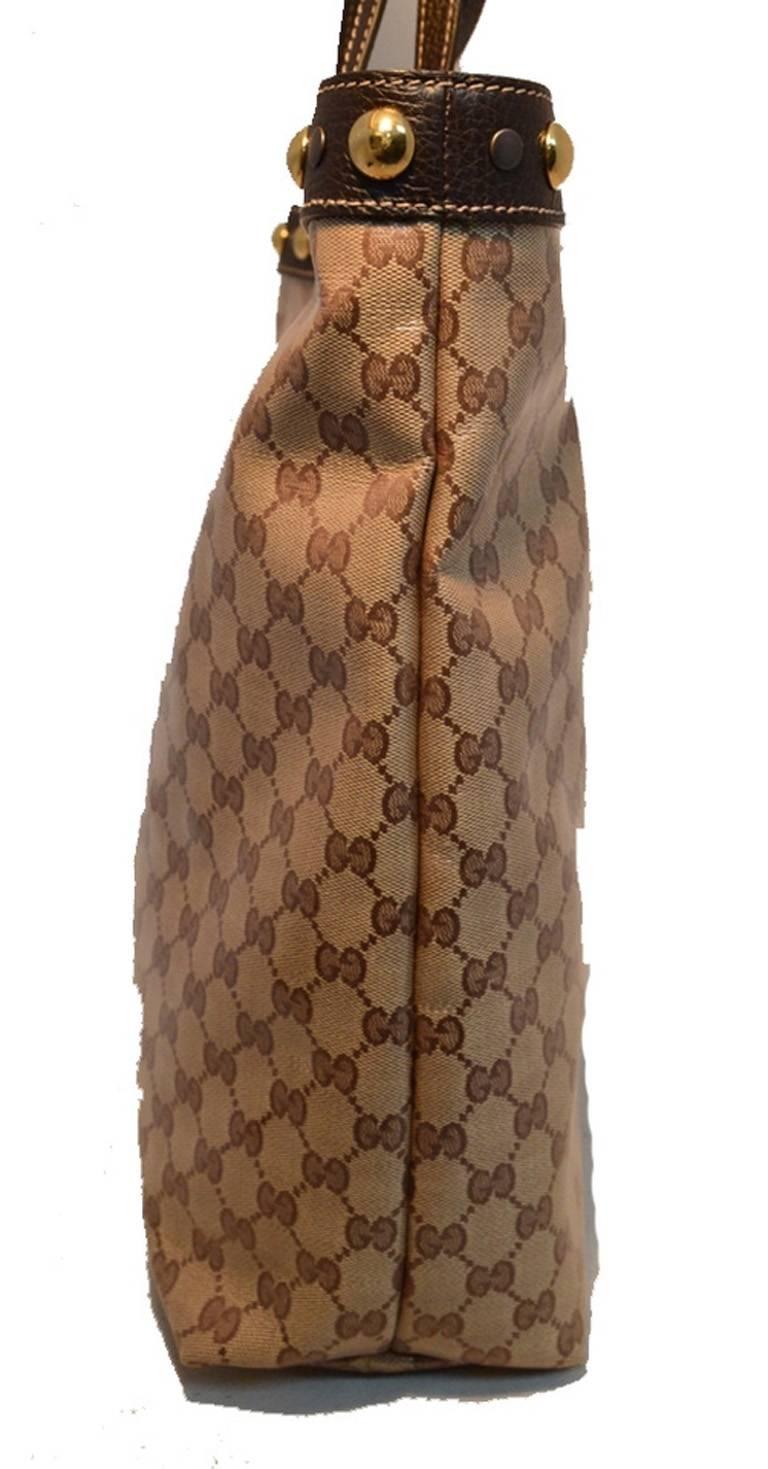 Gucci Monogram Canvas Studded Shopping Brown Tote Bag In Excellent Condition In Philadelphia, PA