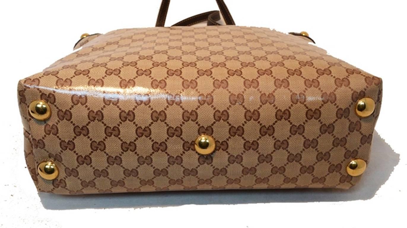 Women's or Men's Gucci Monogram Canvas Studded Shopping Brown Tote Bag