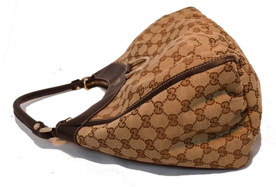 GUCCI Rouched Monogram Canvas Saddle Buckle Shoulder Bag For Sale at
