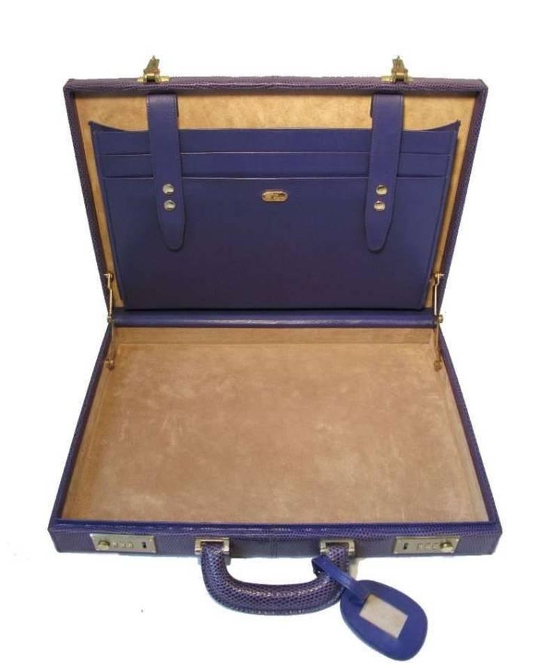 GUCCI Royal/Purple Lizard Briefcase In Good Condition In Philadelphia, PA