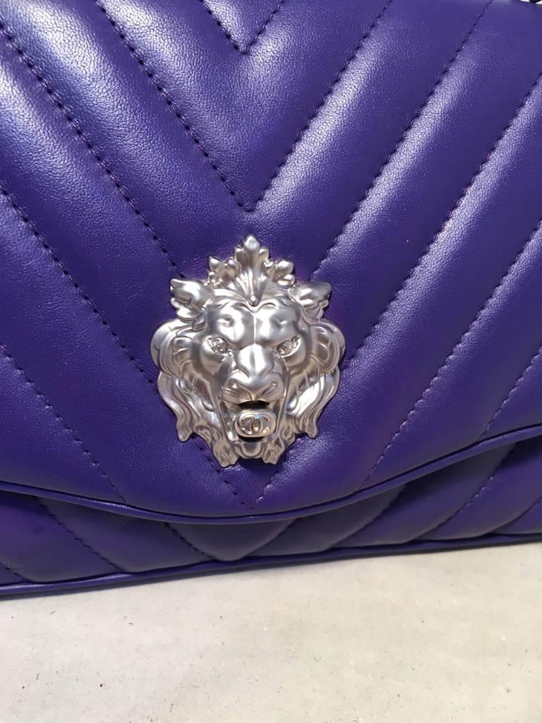 Chanel Purple Lambskin Leather Lion's Head Classic Flap Shoulder Bag 2