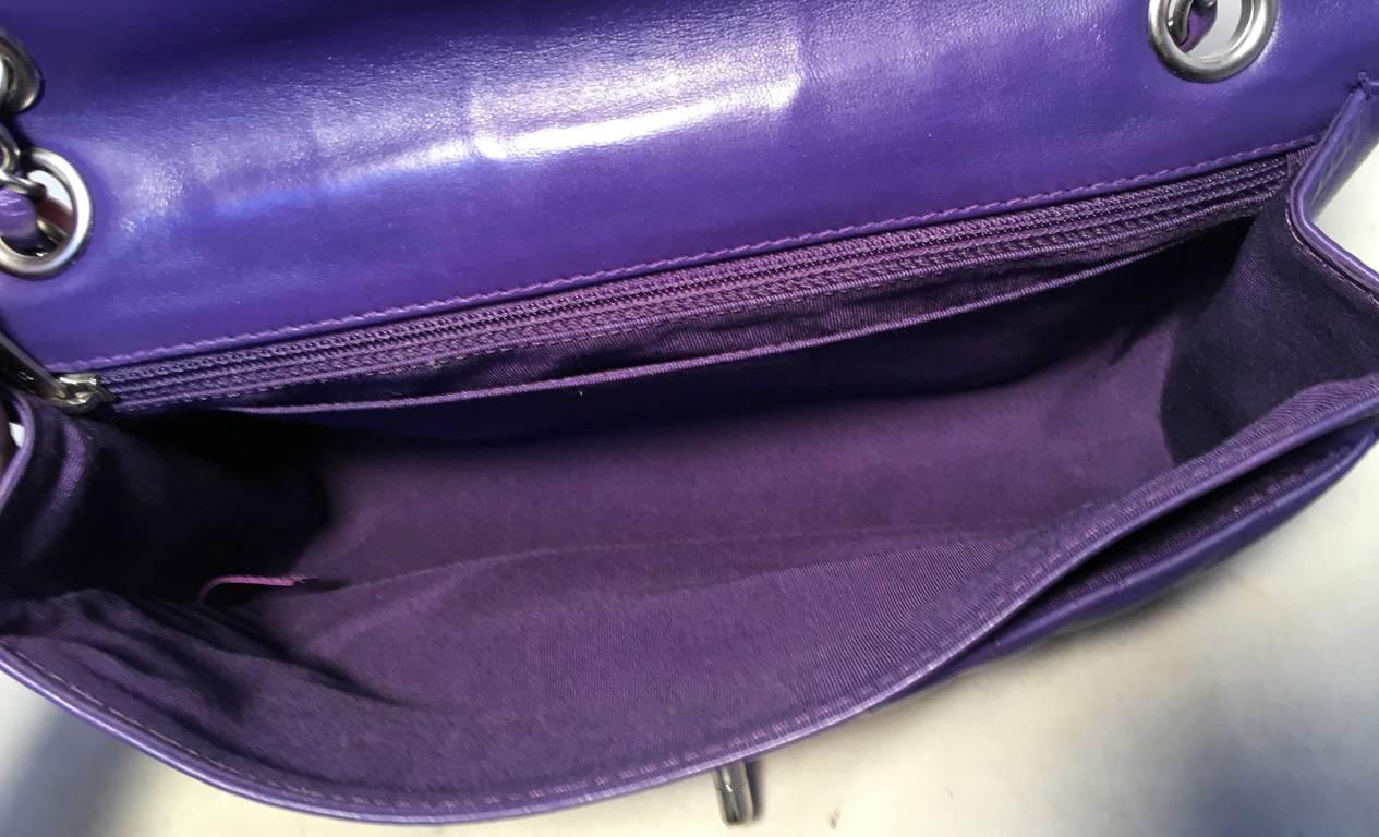 Chanel Purple Lambskin Leather Lion's Head Classic Flap Shoulder Bag 3