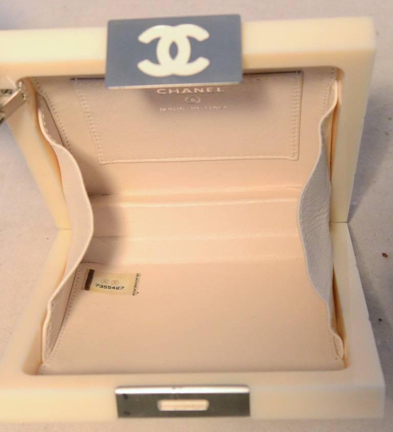Beige Chanel Cream Resin Box Clutch Wristlet 