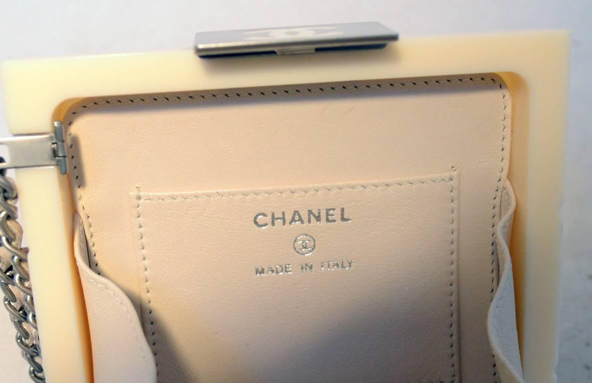 Chanel Cream Resin Box Clutch Wristlet  In Excellent Condition In Philadelphia, PA
