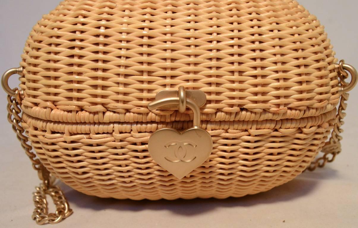 Women's Chanel Tan Wicker Rattan Basket Shoulder Bag 
