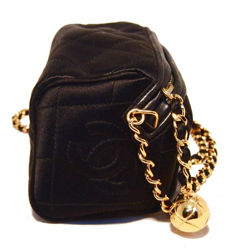 Chanel Vintage Black Quilted Satin Shoulder Bag In Excellent Condition In Philadelphia, PA