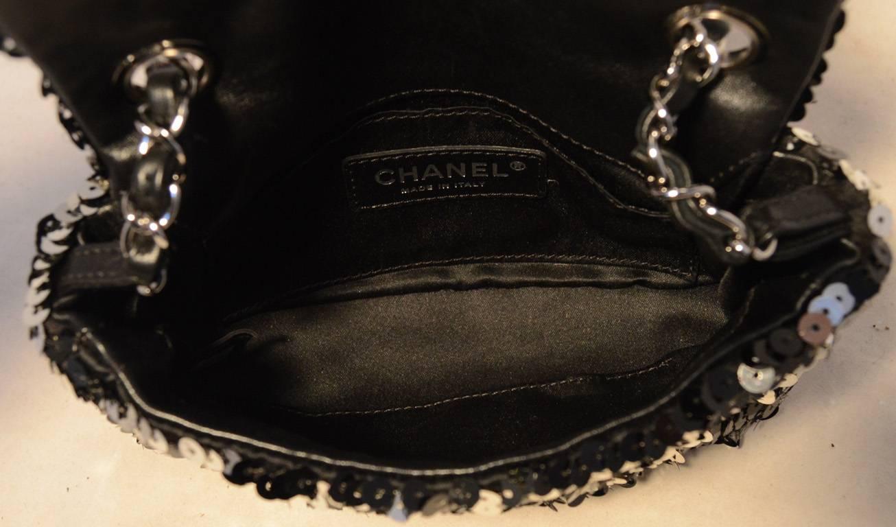 Women's Chanel Black and Silver Sequin Mini Classic Flap Shoulder Bag